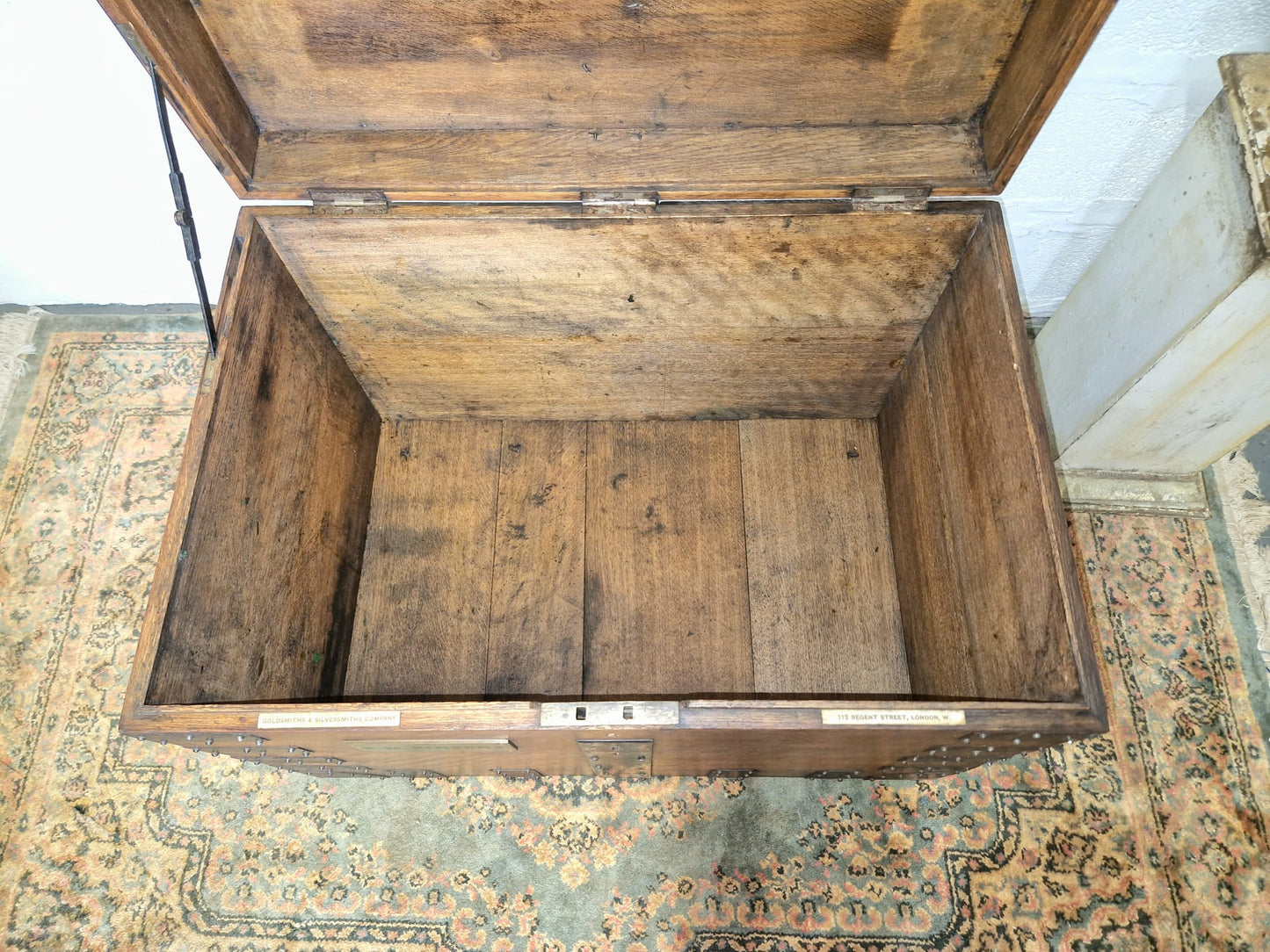 Antique English Oak Silversmiths Box Chest Goldsmiths And Silversmiths London